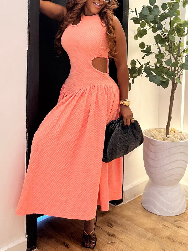 Solid Cutout Sleeveless Dress