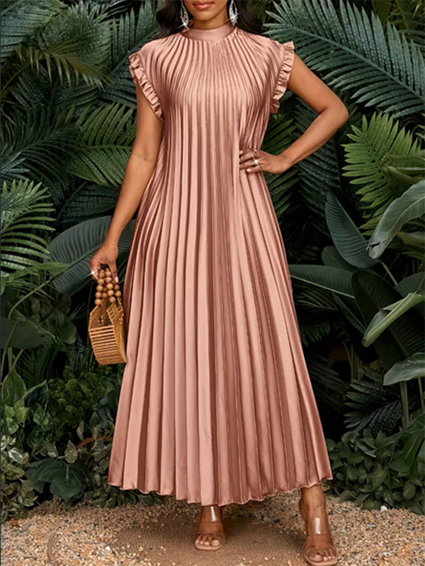 Solid Pleated Maxi Dress