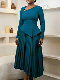 Solid Pleated Blazer Dress