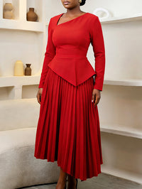 Solid Pleated Blazer Dress