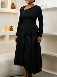 Solid Pleated Blazer Dress