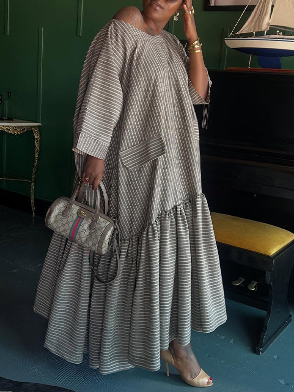 Stripe Ruffle Maxi Dress