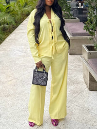 Solid Tied Shirt & Pants Set