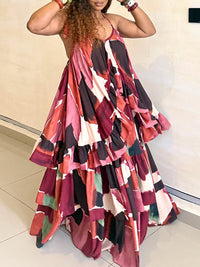 Printed Tiered Ruffle Maxi Dress
