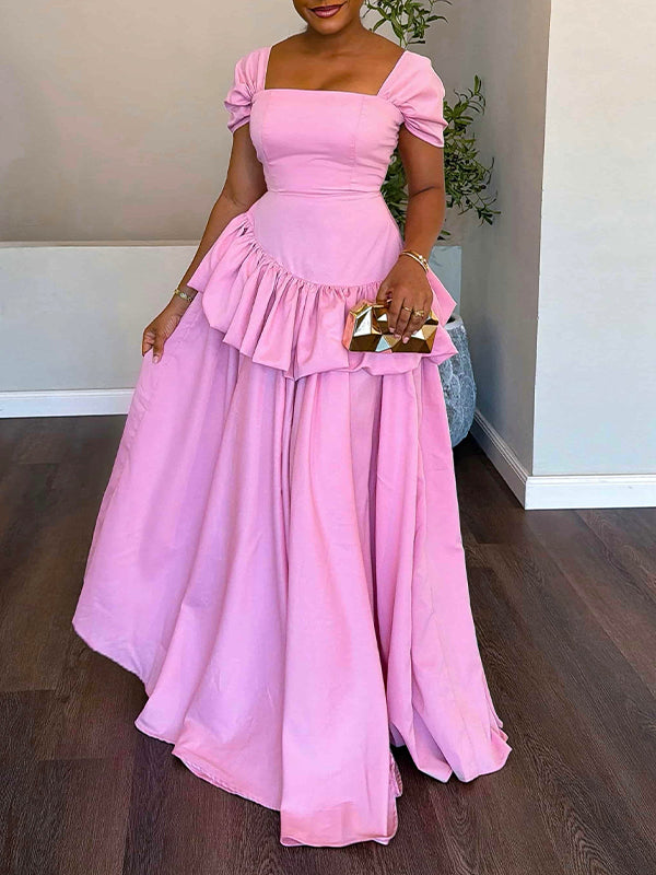 Square-Neck Ruffle Maxi Dress