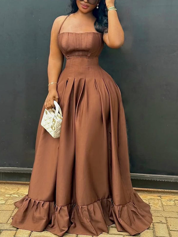 Solid Cami Ruffle Maxi Dress