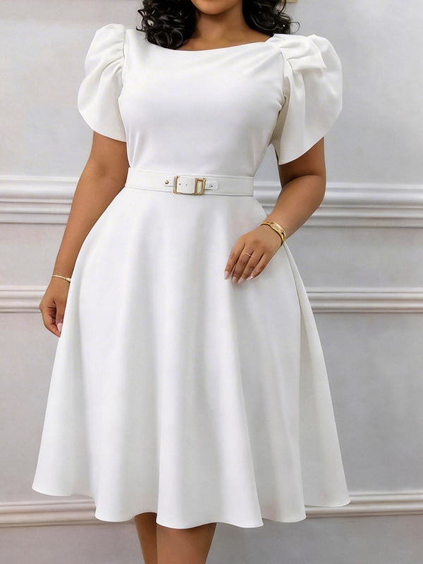 Puff-Sleeve Belted Dress