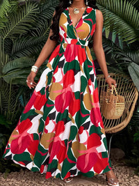 Printed V-Neck Sleeveless Maxi Dress