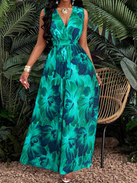 Printed V-Neck Sleeveless Maxi Dress