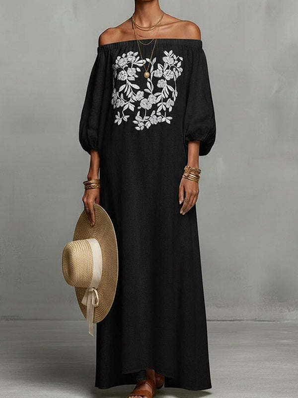 Printed Off-Shoulder Maxi Dress