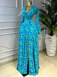 Printed V-Neck Slit Dress