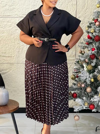 Belted Blazer & Dot Pleated Skirt Set