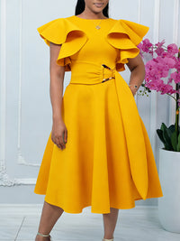 Solid Ruffle Tied Dress