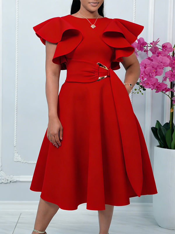 Solid Ruffle Tied Dress