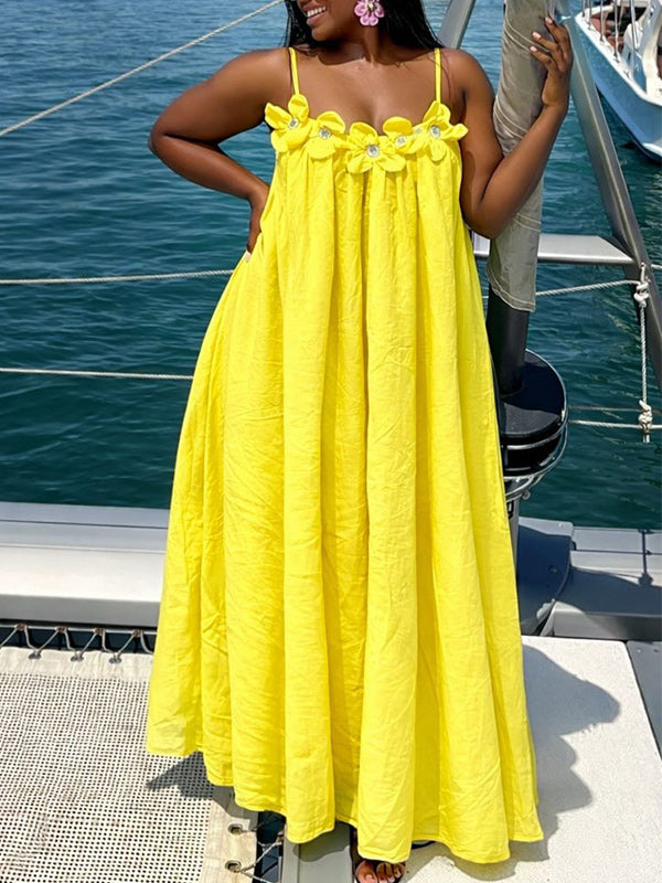 Solid Floral Cami Dress