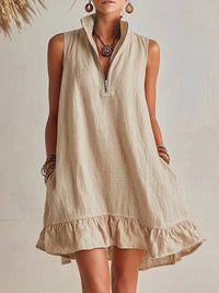 Zip-Front Sleeveless Ruffle Dress