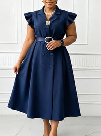 Frilled Double-Breasted Belted Dress
