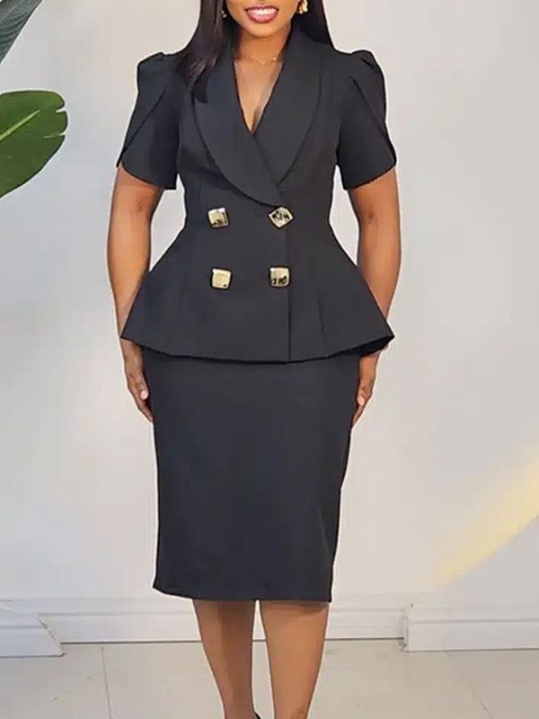 Double-Breasted Blazer & Skirt Set