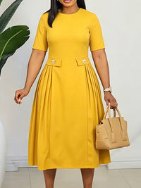 Solid Pleated Midi Dress