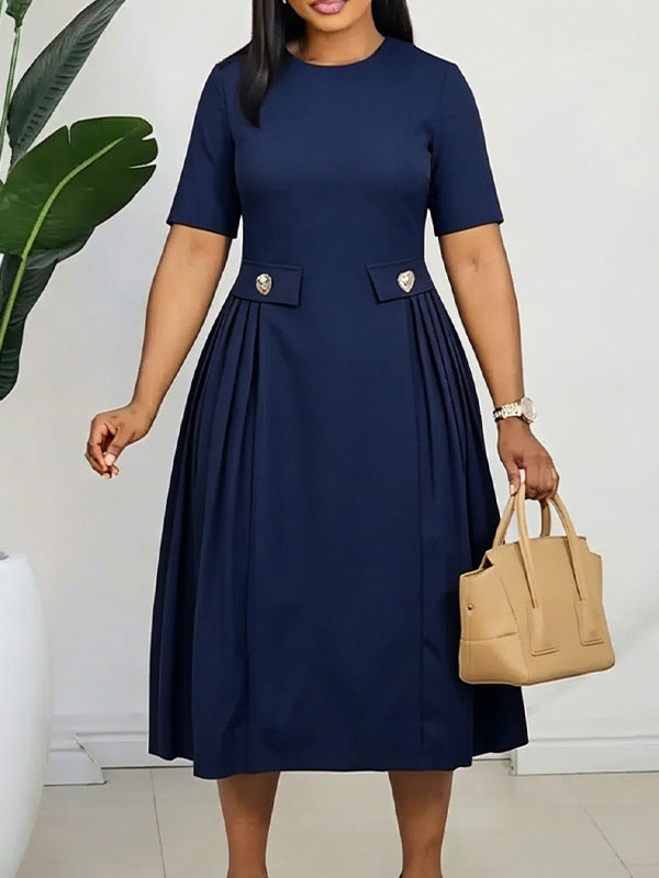Solid Pleated Midi Dress
