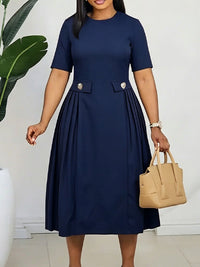 Solid Pleated Midi Dress