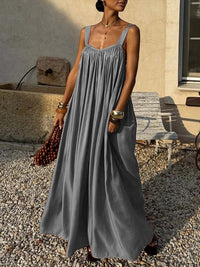 Solid Pleated Sleeveless Maxi Dress