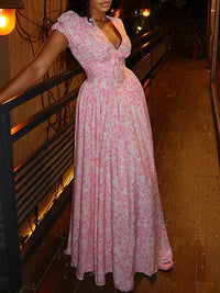 Printed V-Neck Maxi Dress