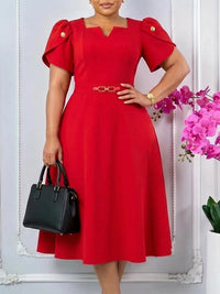 Belted V-Neck Midi Dress