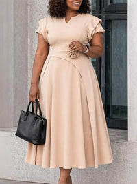 Solid 3D Floral Midi Dress
