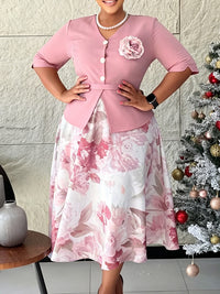 Printed-Combo Button-Front Dress