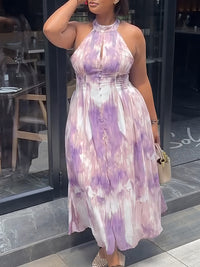 Printed Tied-Neck Sleeveless Dress