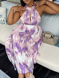 Printed Tied-Neck Sleeveless Dress