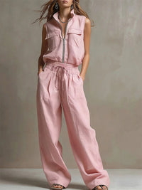 Zip-Front Cargo Vest & Pants Set