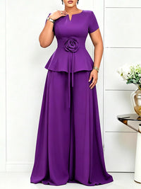 3D Floral Top & Wide-Leg Pants Set