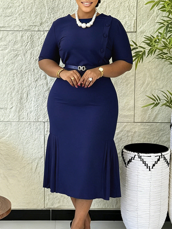 Button Belted Bodycon Dress
