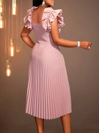 Ruffle-Shoulder Pleated Sleeveless Dress