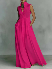 Solid Button-Front Sleeveless Dress