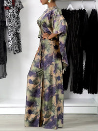 Printed Batwing-Sleeve Top & Pants Set