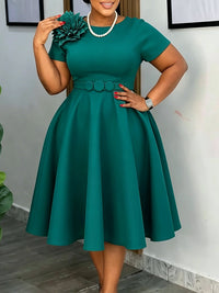 3D Floral Belted Dress