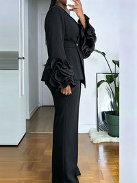 Ruffle-Sleeve Blazer & Pants Set