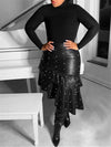 Beautiedoll Pearl-Studded Faux-Leather Ruffle Skirt