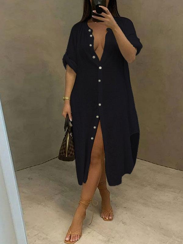 Beautiedoll Mandarin-Collar Shirt Dress