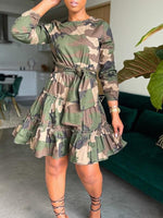 Camo Tied Ruffle Dress