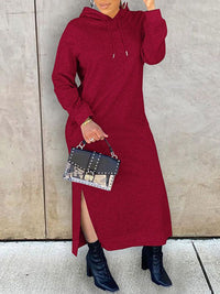 Beautiedoll Solid Slit Hoodie Dress