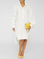 Solid Ruched-Sleeve Shirt Dress