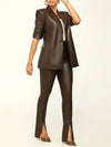 Faux Leather Blazer & Slit Pants Set