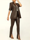 Faux Leather Blazer & Slit Pants Set--Shipped on Feb 25th