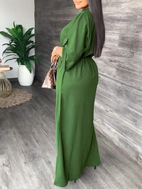 Beautiedoll Solid Drawstring Slit Dress