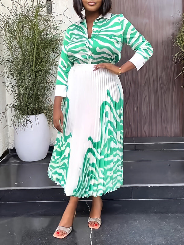 Zebra-Print Shirt & Pleated Skirt Set