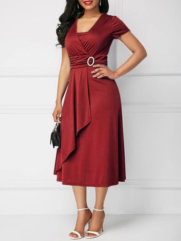 Solid Draped Midi Dress
